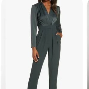 Eliza J Dark Green V-Neck Long Sleeve Jumpsuit